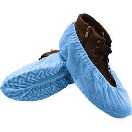 Shoe Covers Disposable Non-Slip Pack of 200 (100Pairs) Premium Waterproof Shoe Covers for Indoor Reusable and Recyclable Fits Up To 11 US Men and 13 US Women Non-Women Shoe Cover (Blue - Pack of 200)
