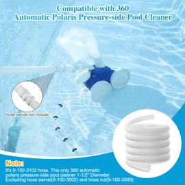 BREADEEP 2 Pack Pool Cleaner Hose, 6 FT, 1-1/2" Diameter, White, Compatible with Polaris 360 Pressure-Side Pool Cleaner, Polyethylene, 4mm Thick, 6 Feet Long