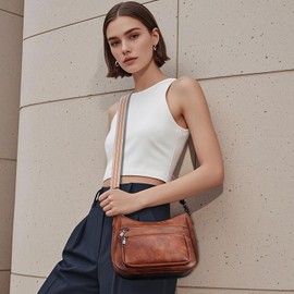 YOVIEE Women's Medium Vegan Leather Shoulder Bag Crossbody Bag Made of Vegan Leather Soft Touch Wide & Removable Strap Large Capacity, A3-Brown-8624