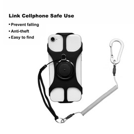 CHYIBIKA Universal Protector Phone Tether, Phone Lanyard Silicone Holder with Detachable Ring Grip,Fit Hiking/Boating (Silvery)