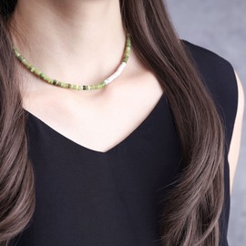 COAI Women's Fine Heishi Pearl Choker, Australian Jade howlite, Jade