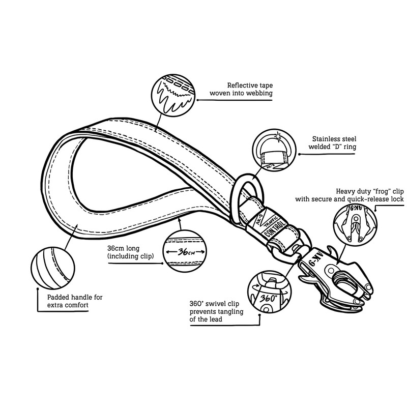 AK-9 Short Traffic Control Lead with a Soft Padded Neoprene