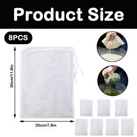 8PCS Cheese Cloths for Straining, Nut Milk Bag, Cheese Cloths for Straining, Cheese Cloth, Muslin Cloths for Cooking, Strainer, Straining Bag, Reusable Strainer Bag for Yogurt/Juice/Tea