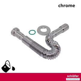 Schläfer 439310 Universal Flexible Siphon for Washbasin and Sink G 1 1/2 Inch with Drain Diameter 32 to 40 mm and Expandable Drain Hose in S-Shape, Compactable and Extendible from 360 - 800 mm
