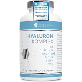 180 Hyaluronic Acid Capsules High Dose with Zinc - 600 mg Hyaluronic Acid with Curcumin and Green Tea Extract - Vegan Hyaluronic Capsules with Biotin, Selenium without Additive