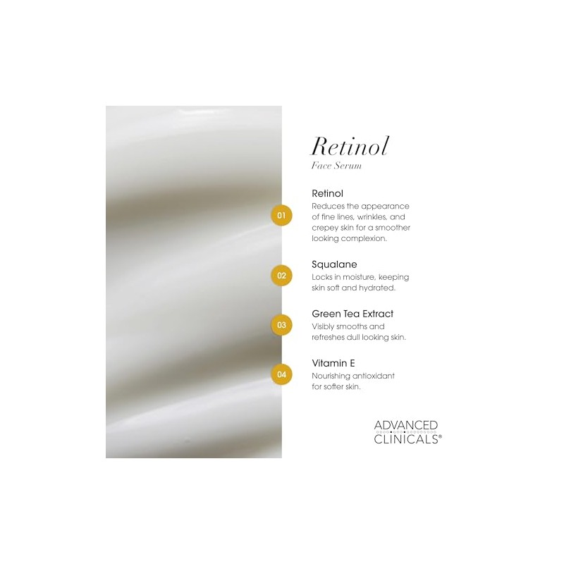 ADVANCED CLINICALS SUERO FACIAL RETINOL ANTI-ARRUGAS CON GLICERINA, ALOE VERA