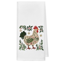 kunlisa Christmas Chicken Kitchen Towels, Chicken Lover Gifts Dish Tea Towels, Vintage Farmhouse Christmas Rooster Botanical Decorative Hand Towel for Bathroom, 16x24 Inch