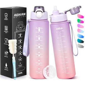 AOHAN Sports Water Bottle, 1 Litre, Tritan Water Bottle, BPA-Free, Leak-Proof Drinking Bottle with Straw, Sports Bottle with Filter and Time Marking for Fitness, Cycling, School, Office and Outdoor