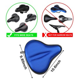 FUCNEN Exercise Bike Seat Cover Padded 27 x 25CM Spin Bike Gel Seat Cover For Women/Man Large Bicycle Gel Saddle Covers Wide Comfortable Bike Seat Cushion Gel Saddle Covers-Blue