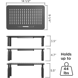 EVOOMI Back Saver Monitor Stand for Desk - 2 Pack Monitor Riser - Anti-Skid HD Hexagonal Steel Computer Stand - Free Cable Ties - Mesh Metal Computer Item Stand - Printer & iMac