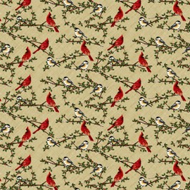 FlashPhoenix Quality Sewing Fabric - Christmas Fabric in Time Cardinal Branch Beige Yard 36 x 44 Inch