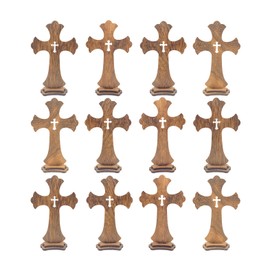 9 Inch 12 Pack Brown Wood Standing Crosses Wooden Tabletop Cross Rustic Cross for Baptism Centerpieces Home Church Decor Prayer Gifts