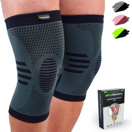 Feel Recovery Pack of 2 Knee Support for Men & Women - Compression Knee Support Sports for Knee Pain - Knee Support for Osteoarthritis & Meniscus - Breathable & Non-Slip (S, Black)