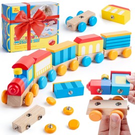 SEMKOTREE Montessori Wooden Building Blocks Toy from 3 Years, Construction Toy Wooden Toy from 3 Years Boys Girls