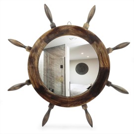 30" Nautical Black Antique Rustic Vintage Burned Mirror Ship Wheel - Captain's Pirate - Nagina International