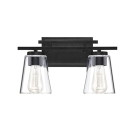 Savoy House 8-1020-2-BK Calhoun Modern Bohemian Clear Glass Bathroom Vanity Wall Light, 2-Light 120 Total Watts, 9" H x 15" W, Black
