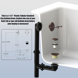 Artiwell 1-1/2" Black Tubular Bath Drain Kit with Tip-Toe Bath Drain Stopper, Touch-Toe Tub Drain, Tip Toe Bathtub Drain Waste and Overflow With Plug and Bathtub Overflow Drain Cover,Oil Rubbed Bronze