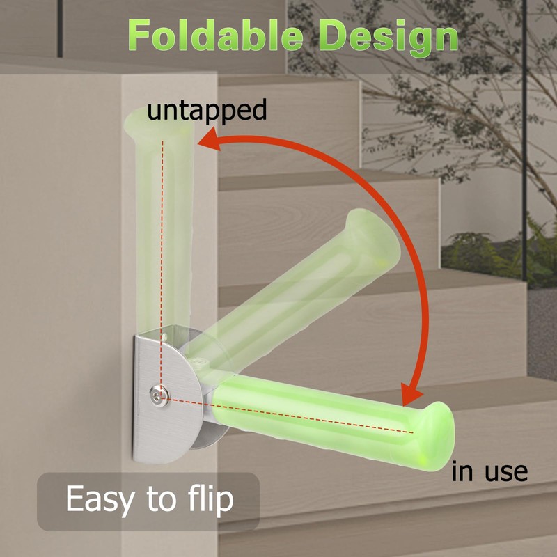 Flip Up Grab Bar, Luminous Assist Handle for Wall/Doorway/Stairs, Bathroom