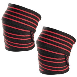 Knee Brace, Weightlifting, Wrap, Squats, Knee Straps, Left and Right Use, One Size Fits Most, 2 Pack (Red)