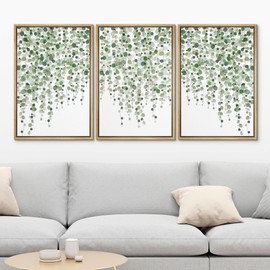 MUDECOR Framed Canvas Print Wall Art Green Abstract Floral Botanical Prints Minimalist Modern Wall Art Decor for Bedroom - 16"x24"x3 Natural