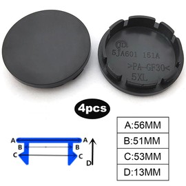 Set of 4 wheel hub caps, 56 mm, universal hub caps, wheel hub caps, universal ABS hub caps, black (OD 56 mm ID 51 mm)