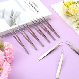 10 PCS Curved Craft Tweezers, Stainless Steel Sticker Tweezers for Crafting Multipurpose Precision Eyelash Tweezer Nail Sticker Tweezer for Craft Eyelash Extensions Blackhead Hair Eyebrow Removal