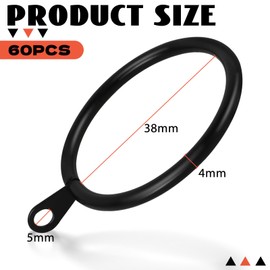 QUMENEY Pack of 60 Metal Curtain Rings 38 mm Inner Diameter Curtain Hooks Hanging Rings for Curtains and Rods Shower Curtains Rods and Drapery (Black)