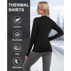 Women's Thermal Athletic Shirts Long Sleeve Compression Baselayer Tops for Cold Weather 2 4 Pack, XX Large, 2 Black