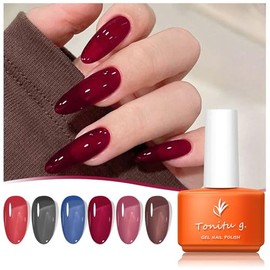 TONITU G · Jelly Color Gel Nail Polish Set 6Pcs Kit, Red Black White Gray Brown UV LED Soak Off for Salon Manicure and Nail Art DIY Gift for Women