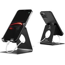 Cell Phone Stand, Toiyason Desk Phone Holder, Cradle, Dock, Compatible with All 4-8inch Phones, Office Kitchen Traveling Accessories T1 Black