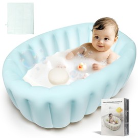 Inflatable Baby Bathtub, Baby Bathtub, Inflatable Without Air Pump, Travel Portable Bath for Shower Children, Portable Foldable Bathtub and Non-Slip, for Baby, Newborns (Blue)