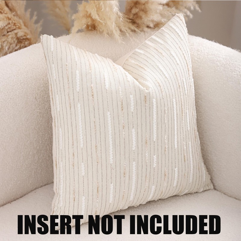 Boho Jacquard Throw Pillow Covers 18x18 Set of 2 Beige
