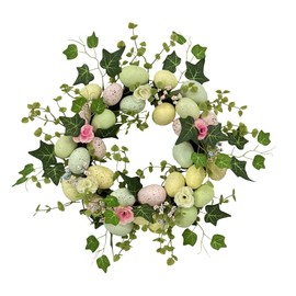 18 Inch Easter Wreath with Colorful Eggs, Spring Summer Wreath for Front Door Farmhouse Holiday Wall Home Window Party Decoration