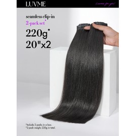 LUVME Yaki Straight Seamless 2 Pack 220g 14Pcs Clip in Hair Extensions Full Max with 18inch Remy Human Hair Extensions, Natural Black 100% Real Soft Human Hair Extensions