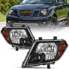 MAYELLO For 2009-2021 Nissan Frontier Truck Black Headlights Headlamps Left & Right Pair