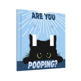 CZRPKEN Light Switch Cover Plate Witch Funny Cat Humorous Text & Sunburst Pattern Design Double Toggle Decorative Wall Plate 2 Gang Dual Switchplate Blue Background for Bathroom