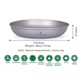 iBasingo 150 mm Camping Titanium Plate Small Serving Plate Outdoor Ultralight Picnic Metal Tableware Set Cookware for Food Meat Fruit Sauce Dessert Ti1102T 1pc