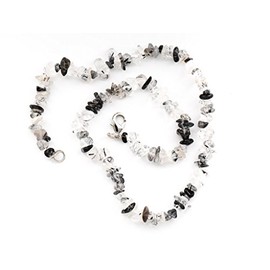 Taddart Minerals - Black and white splinter necklace made of natural gemstone tourmaline quartz with 45 cm length - handmade, Brass, Quartz
