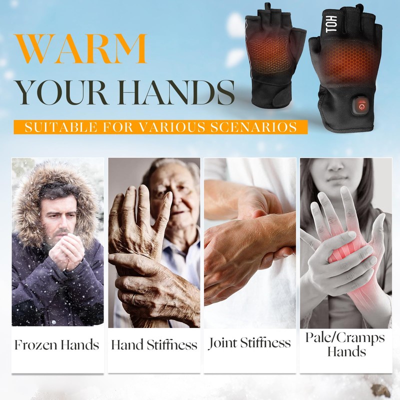 uncn Heated Gloves Fingerless for Women Man with 3.7V 3000mAh