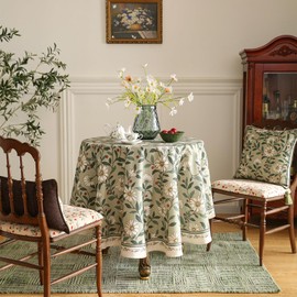ISAENNE French Tablecloth for Round Tables,Linen Table Cloth with Colorful Flowers and Leaves Pattern,Heavy Durable Table Cover for Dining Thanksgiving Kitchen Decor Party Christmas,67"*67"