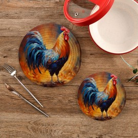 YETTASBIN Rooster Round Trivets Pot Holders 2 Pcs, Heat Resistant Cotton Thread Weave Trivets for Hot Dishes, Cooking, Baking, Farmhouse, Kitchen Decor