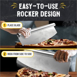 Checkered Chef Pizza Cutter Rocker Blade 14" - Sharp Stainless Steel Rocker Knife with Plastic Blade Sheath, Dishwasher Safe, Outdoor Pizza Oven Accessories