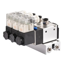 Heschen Electrical Pneumatic Triple Solenoid Valve, 3V210-08, AC220V, PT1/4, 3/2 Way, Manifold Base Muffler Quick Fittings Set