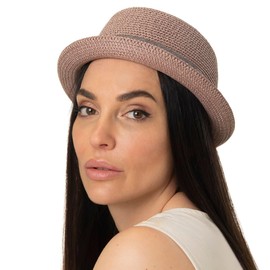 Stetson Straw Hat Pork Pie Robstown Toyo - Sun Hat Women/Men - Beach Hat - Hat Made of Toyo Straw with Sun Protection 40 - Fedora Spring/Summer - Sun Hat, antique pink