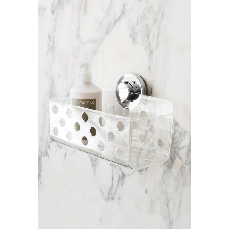 BlissHome Lock 'n Roll Suction Cup Clear Plastic Basket: No-Drill,