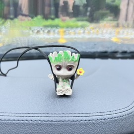 Car Hanging Accessories,Swing Smiling Little Tree Man,Car Mirror Hanging Accessories,car Decoration Charm Pendant,Car Mirror Suspension Decoration,car Charm Decoration, Lanyard: Adjustable Length