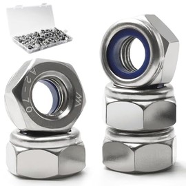 Hmevsafinect Nylon Insert Locknuts,15 Pack M10 304 Stainless Steel A2-70 Lock Nuts,Standard Metric Thread Nylock Nuts for Bolts (M10-15 Pack)