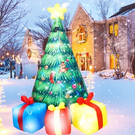 PIPIMOUSE 8 FT Christmas Inflatables Tree Outdoor Decoration Christmas Tree Inflatables with Built in Rotating LED Lights Blow Up Christmas Tree Yard Decoration for Lawn Garden Patio Xmas Decor