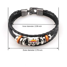 One Piece Bracelet with a One Piece and Rudder Logo of Ruffys Straw Hat Group, Braided Men's Leather Bracelet, Stainless Steel Inspiration Bracelet, Leather