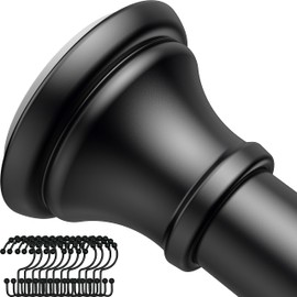 Black Shower Rod with 12 Hooks, 43-72 Inches, Rust Resistance, Adjustable Tension Rod with Durable Spring, No Drilling - Use For Bathroom, Bedroom, Home, Matte Black